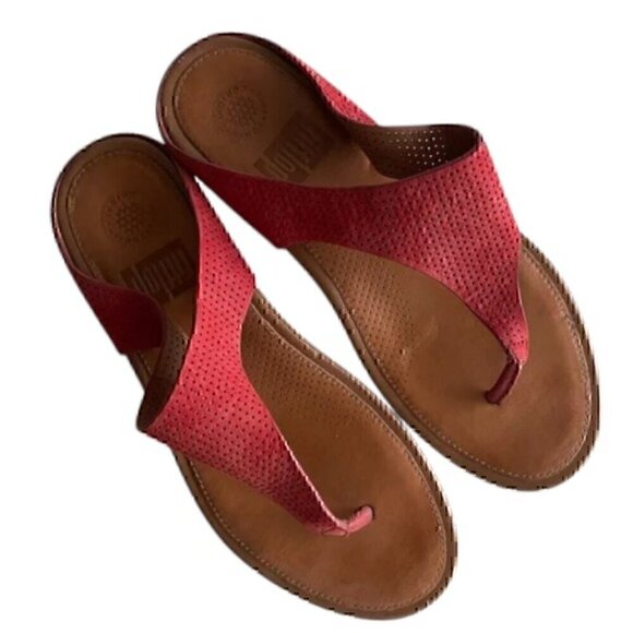 Fitflop Supercomff Women's Coral Red Leather Sandals size 7 - Picture 11 of 11